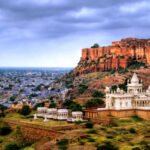 Mehrangharh Fort and Jaswant Thada mausoleum in the Blue city Jodhpur, Rajasthan, India